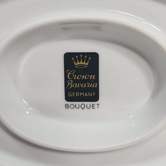 Crown Bavaria Gravy Boat w Attached Underplate Germany Silver Trim Bouquet - Picture 6 of 10